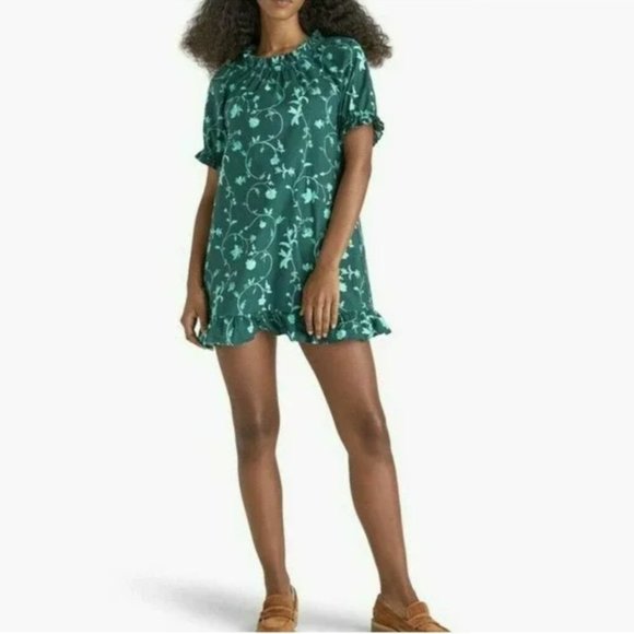 Hill House Dresses & Skirts - Hill House Home Katherine Nap Dress Green Botanical Ruffle Trim Mini Small S New